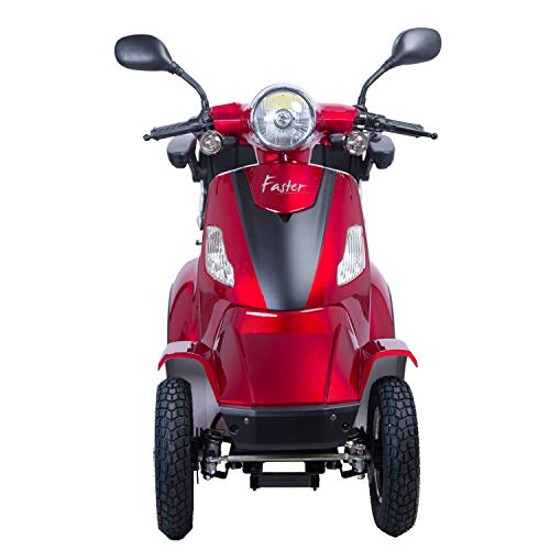 4 Wheel Electric Mobility Scooter/Travel e-Scooter 1000W USB Charger,Bottle Holder (RED)