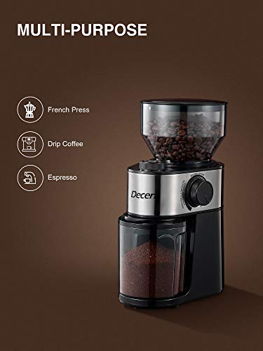 American and Turkish Coffee Makers Expert Burr Grinder Update New Adjustable with 18 Precise Grind Settings for 2-14 Cup Black Electric Burr Coffee Grinder