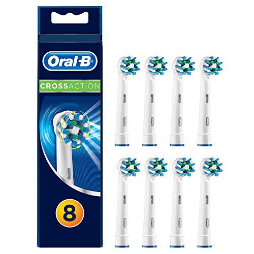 Oral-B Genuine CrossAction Replacement White Toothbrush Heads, Refills for Electric Toothbrush, Angled Bristles for up to 100 Percent More Plaque Removal, Pack of 8