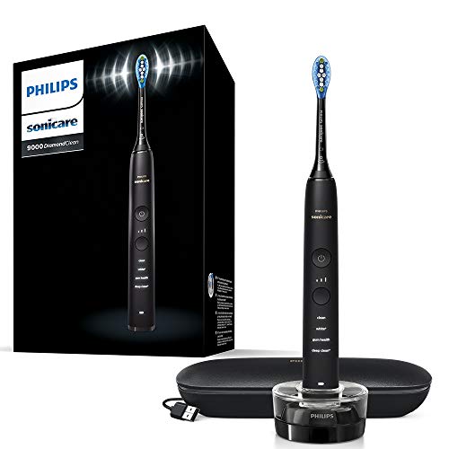 Philips Sonicare DiamondClean 9000 Black Electric Toothbrush, 2020 Edition, 4 Modes, 3 Intensities, Gum Pressure Sensor, App, Connected Handle, USB Travel Case, UK 2-Pin Bathroom Plug - HX9911/39