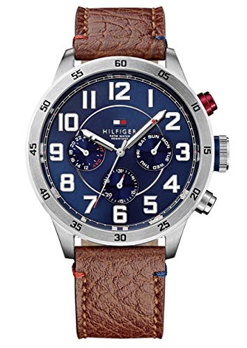 Tommy Hilfiger Trent Men's Quartz Watch with Blue Dial Analogue Display and Brown Leather Strap 1791066