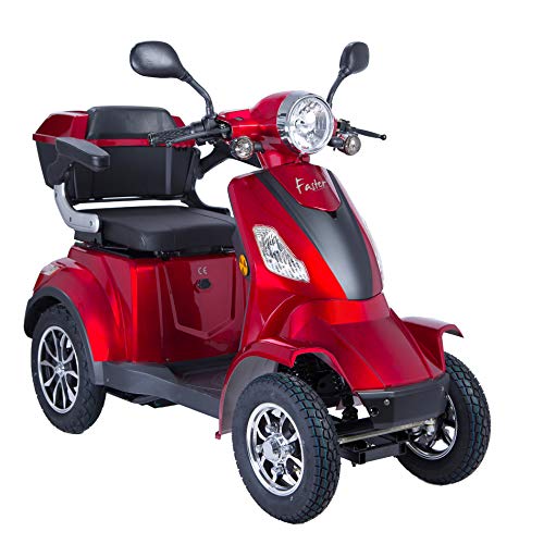 4 Wheel Electric Mobility Scooter/Travel e-Scooter 1000W USB Charger,Bottle Holder (RED)