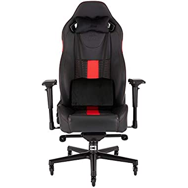 Corsair T2 Road Warrior, Faux Leather Gaming Office Chair, Easy Assembly, Ergonomic Swivel, Adjustable Height and 4D Armrests, Comfortable Wide Seat with High Recliner, Black/Red