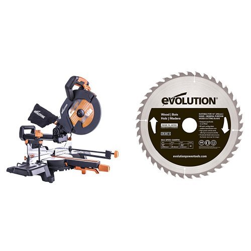 Evolution Power Tools R255-SMS+ Multi-Material Sliding Mitre Saw with Plus Pack,255 mm (with Wood Carbide-Tipped Blade,255 mm)