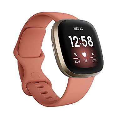 Fitbit Versa 3 Health & Fitness Smartwatch with GPS, 24/7 Heart Rate, Voice Assistant & up to 6+ Days Battery, Pink/Clay (Pink Clay / Soft Gold)