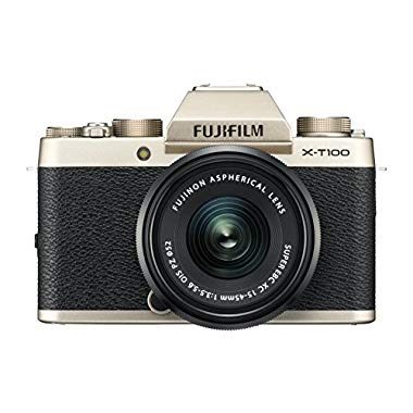 Fujifilm X-T100 Mirrorless Digital Camera, Champagne Gold with Fujinon XC15-45mm Optical Image Stabilisation Power Zoom Lens kit