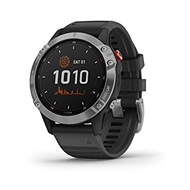 Garmin Fēnix 6 Solar, Solar-powered Multisport GPS Watch, Advanced Training Features and Data, Silver with Black Band