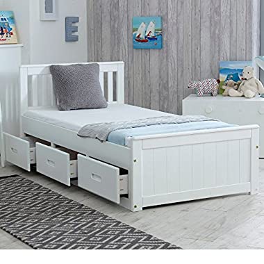 Happy Beds Mission Wooden Solid White Pine Storage Bed Drawers Furniture Frame 3' Single 90 x 190 cm