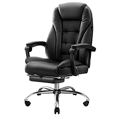 Hbada Ergonomic Executive Office Chair with Footrest, PU Leather Swivel Desk Chair, Recline Extra Padded Computer Chair, Black with Footrest (Black-1)
