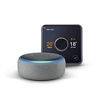 Hive Active Heating and Hot Water Thermostat with Professional Installation + Echo Dot - Heather Grey Fabric