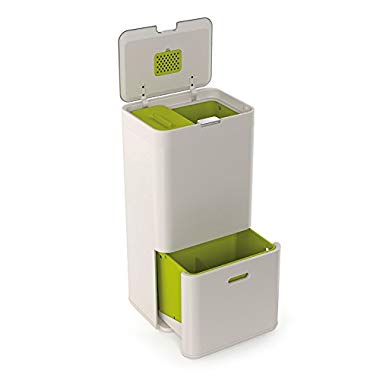 Joseph Joseph Intelligent Waste Totem Bin Separation and Recycling Unit, Includes 4 Litre Waste Caddy Stone 60 Litre