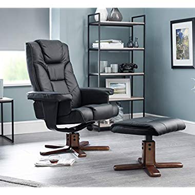 Julian Bowen Malmo Recliner and Footstool, Easy Care Faux Leather - Black