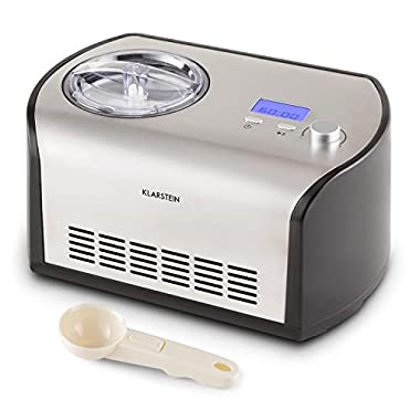 Klarstein Snowberry & Choc - Ice Cream Machine, Ice Cream Maker, 135W, 1.2L Capacity, Keep-Cool Function, Timer, Preparation Time: 30-40 min, LED Display, Easy Cleaning, Recipes, Silver