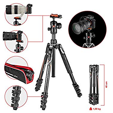 Manfrotto Befree Advanced Travel Tripod, Lever Lock with Ball Head and bag for Sony, DSLR, CSC, Mirrorless 8 kg Payload, Lightweight Aluminium, Black, MKBFRLA-BH