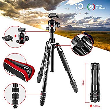 Manfrotto MKBFRTA4GT-BH Befree Advanced Travel Tripod, Twist Lock with Ball Head for Canon, Nikon, Sony, DSLR, CSC, Mirrorless, Up to 10 kg, Lightweight with Tripod Bag, Aluminium, Black