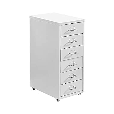 Mobile Tall Office File Cabinet for Document Unit Storage Corner with 6 Drawers Metal, Home Unit Storage Beside Table Desk Pedestal with 4 Movable Casters Small Narrow Space