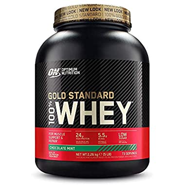 Optimum Nutrition Gold Standard Whey Muscle Building and Recovery Protein Powder With Glutamine and Amino Acids, Chocolate Mint, 73 Servings, 2.26 kg, Packaging May Vary