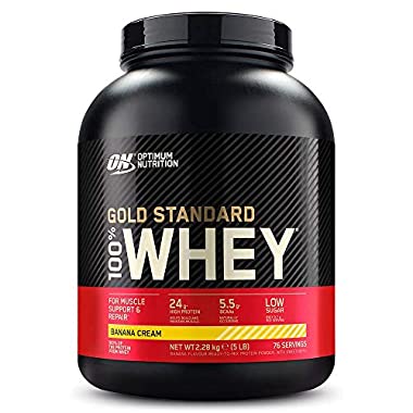 Optimum Nutrition Gold Standard Whey Muscle Building and Recovery Protein Powder With Glutamine and Amino Acids, Banana Cream, 76 Servings, 2.28 kg, Packaging May Vary