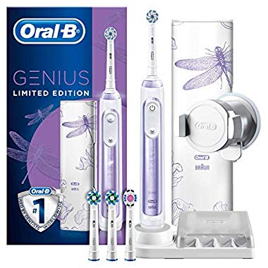 Oral-B Genius 9000 Electric Toothbrush, Orchid Purple App Connected Handle,6 Modes Including Whitening, Sensitive and Gum Care, Pressure Sensor,4 Toothbrush Heads, Dragonfly Design USB Travel Case