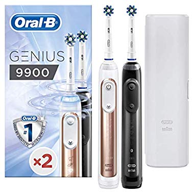 Oral-B Genius 9900 Set of 2 Electric Toothbrushes Rechargeable,2 Handles, Rose Gold and Black,6 Modes with Whitening and Sensitive, Pressure Sensor,4 Toothbrush Heads, Travel Case,2 Pin UK Plug