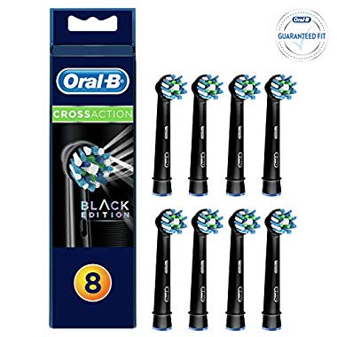 Oral-B Genuine CrossAction Replacement Black Toothbrush Heads, Refills for Electric Toothbrush, Angled Bristles for up to 100 Percent More Plaque Removal, Pack of 8