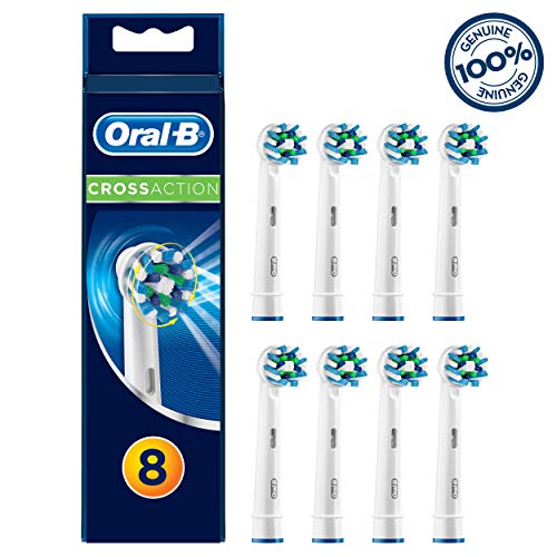 Oral-B Genuine CrossAction Replacement White Toothbrush Heads, Refills for Electric Toothbrush, Angled Bristles for up to 100 Percent More Plaque Removal, Mailbox Size, Pack of 8