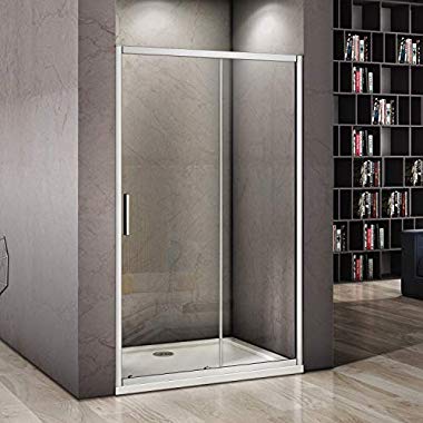 Perfect 1400x1850mm Sliding Door 6mm Safety Glass Shower Enclosure with 1400x900mm Shower Tray and Waste (1400mm door+800mm tray+waste)