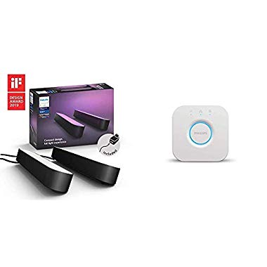 Philips Hue Play Colour Wall Entertainment Light,Double Pack,Black with Home Automation Smart Bridge 2.0