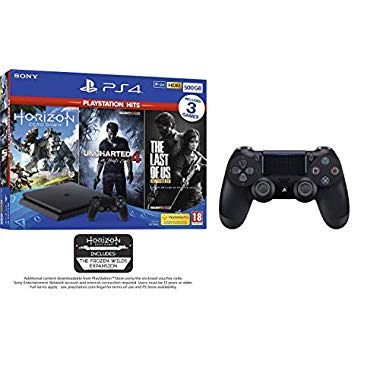 PS4 500GB with 3 PS Hits Game Bundle + Sony PlayStation DualShock 4 Controller - Black