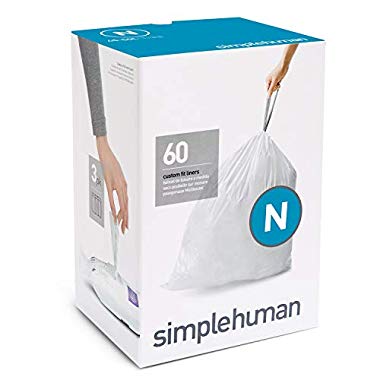 simplehuman Code N, Custom Fit Bin Liners, 60 Liners, White, 45-50 L