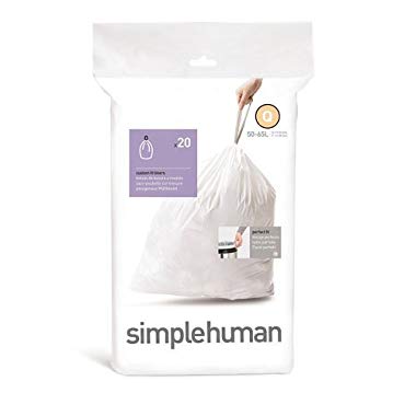 simplehuman Code Q, Custom Fit Bin Liners, 20 Liners, White, 50-65 L