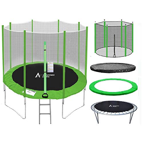 ULTRAPOWER SPORTS Trampoline, 8ft - 6 poles Spec Trampoline with Safety Enclosure, Net, Ladder and Anchor Kit Green