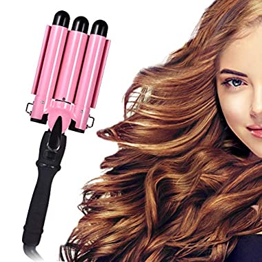 Viugreum Curling Iron, 3 Barrel Hair Curler Rod Ceramic Waver Curling Iron, Hair Waver, Rotating Curling Iron with LCD Temperature Display curling iron with 25mm, Hair Crimpers, waver curling wand
