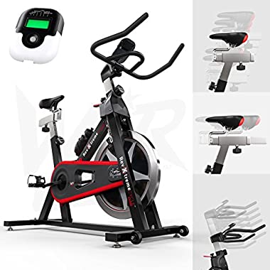 WeRSports Exercise Bike Aerobic Training Cycle Indoor Cycling Machine Cardio Workout - Heavy Duty Frame - Adjustable Handle Bar & Seat Heart Rate Sensors & 6-Function Monitor