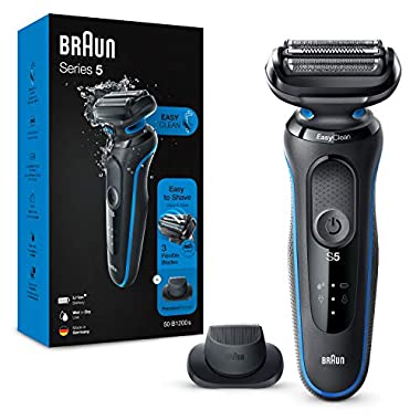 Braun Series 5 Electric Shaver, With Precision Trimmer Attachment For Moustache & Sideburns Trimming, 100% Waterproof, Gifts for Men, 2 Pin Bathroom Plug, 50-B1200s, Blue