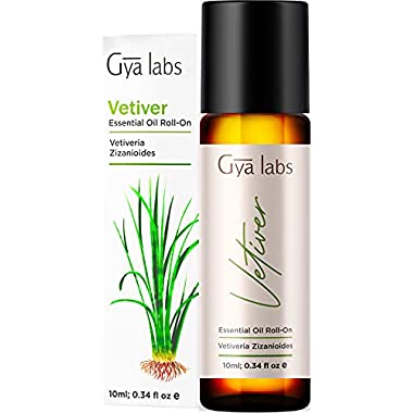 Gya Labs Vetiver Essential Oil Roll On - Improve Focus and Ease Restless Minds for Restful Sleep - 100 Pure, Natural and Pre-Diluted Vetiver Oil Roll On Essential Oil for Topical Use - 10ml