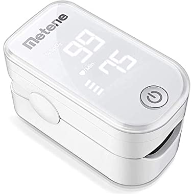 Metene Pulse Oximeter Fingertip, Blood Oxygen Saturation Monitor with Pulse Rate and Accurate Fast Spo2 Reading Oxygen Meter, Portable Oximeter with Lanyard and Batteries (White)