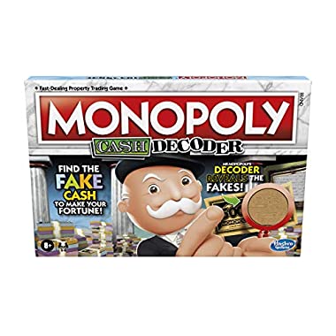 Monopoly Cash Decoder Board Game For Families and Kids Ages 8 and Up, Includes Mr. Monopoly's Decoder to Find Fakes, for 2-6 Players, Multicolor, F2674