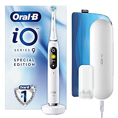 Oral-B iO9 Electric Toothbrush, App Connected Handle, 1 Ultimate Clean Toothbrush Head & Charging Travel Case, 7 Modes with Teeth Whitening, 2 Pin UK Plug, Special Edition, White