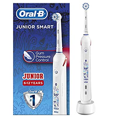 Oral-B Kids Junior Smart Electric Rechargeable Toothbrush, 1 Bluetooth Enabled Handle, Smart Timer, Pressure Sensor, 1 Brush Head, for Children 6+ Years, UK 2 Pin Plug, Stocking Filler for Kids