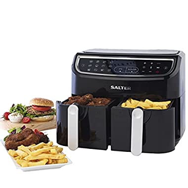 Salter EK4548 Dual Cook Pro Air Fryer, Double Drawer Non-Stick Cooking, Sync & Match Cook Function, 2 XL Frying Trays For Independent Cooking, 8.2L, Sensor Touch Display With 12 Presets, 1450-1750W