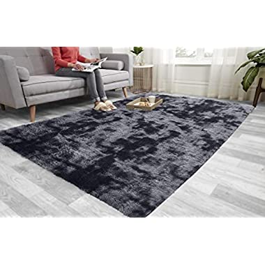 Super Soft FLUFFY Shaggy Rug Anti-Slip Carpet Mat Living Room Large Area Rugs Modern Floor Bedroom Extra Large Size Non Shedding (Ombre Grey, 120cm x 170cm (4ft x 5.6ft))