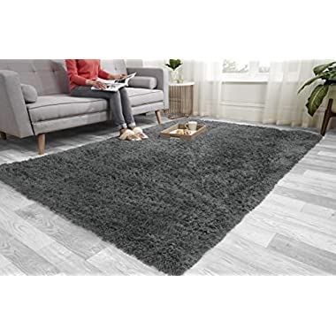 Super Soft FLUFFY Shaggy Rug Anti-Slip Carpet Mat Living Room Large Area Rugs Modern Floor Bedroom Extra Large Size Non Shedding (Grey, 160cm x 230cm (5.5ft x 7.5ft))
