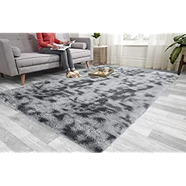 Super Soft FLUFFY Shaggy Rug Anti-Slip Carpet Mat Living Room Large Area Rugs Modern Floor Bedroom Extra Large Size Non Shedding (Ombre Silver, 60cm x 110cm (2ft x 3.6ft))