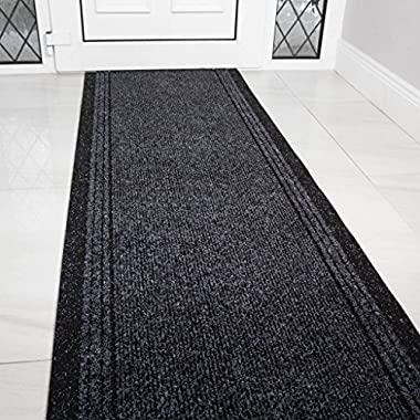 The Rug House Grey Black Rubber Backed Very Long Hallway Hall Runner Narrow Rugs Custom Length - Sold and Priced Per Foot (Length: 4' (122cm))