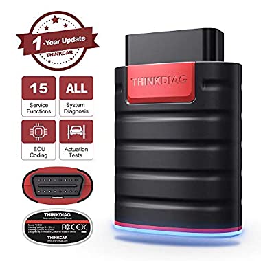 ThinkDiag Bluetooth OBD2 Code Reader, All Software 1 Year Free Car Diagnostic Tool with ECU Coding, Active Test, All Systems Diagnosis, 15 Service Functions Scanner for iOS & Android Devices